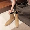 2025 New Inner Heightening Retro Suede Low Heel Short Tube Thin Boots Women Pointed Short Boots Women Martin Boots Internet Celebrities