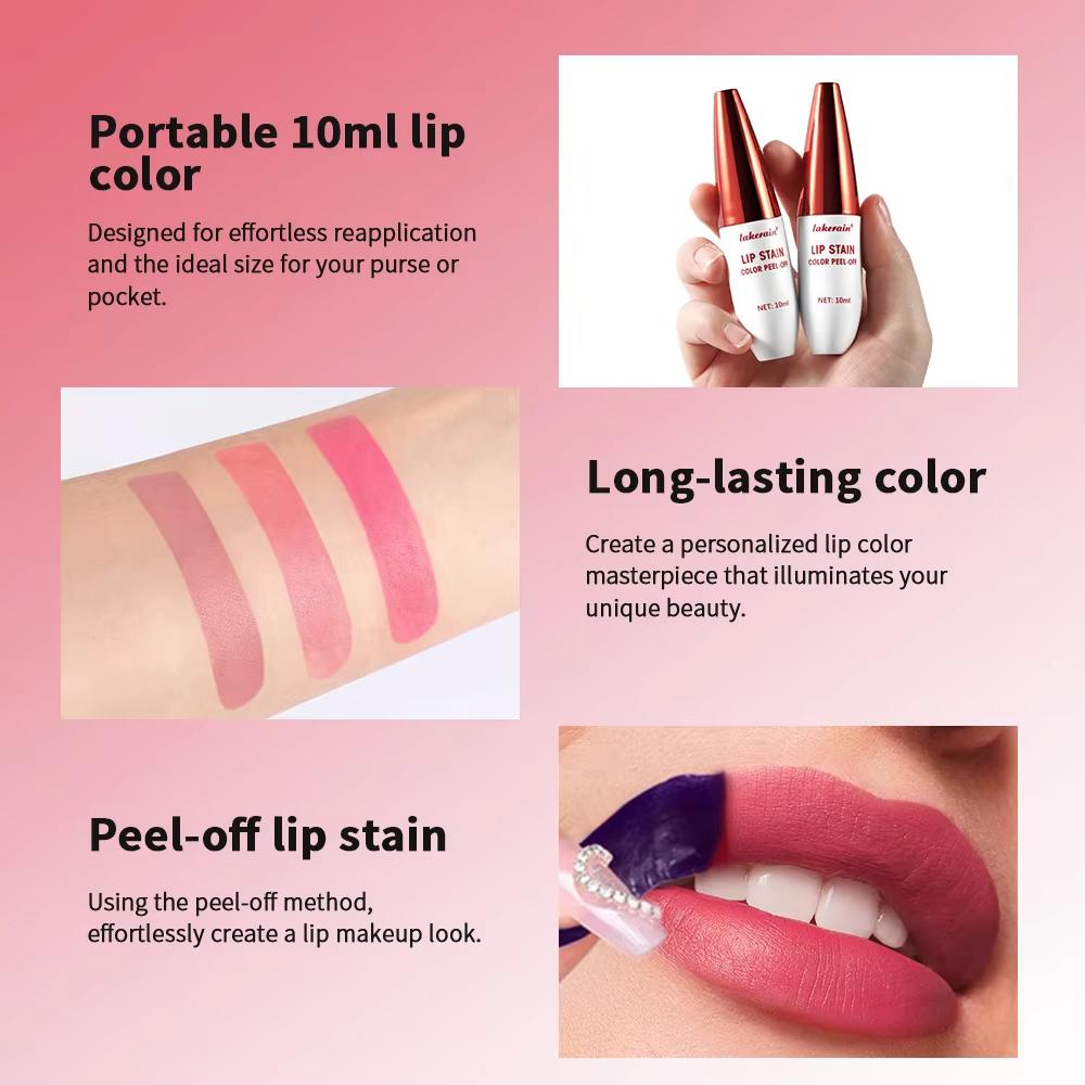 Mattes Peel-Off-Lippengloss in Rosa, Kontur-Tattoo, Lippenfarbe, wasserfest, übertragungsbeständig, zum Abreißen, natürliche Lippentönung