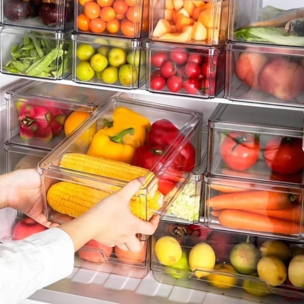 Practical Transparent Fridge Organizer Box Sealed with Lids Food Storage Containers Plastic Fridge Drawer Organizer Travel