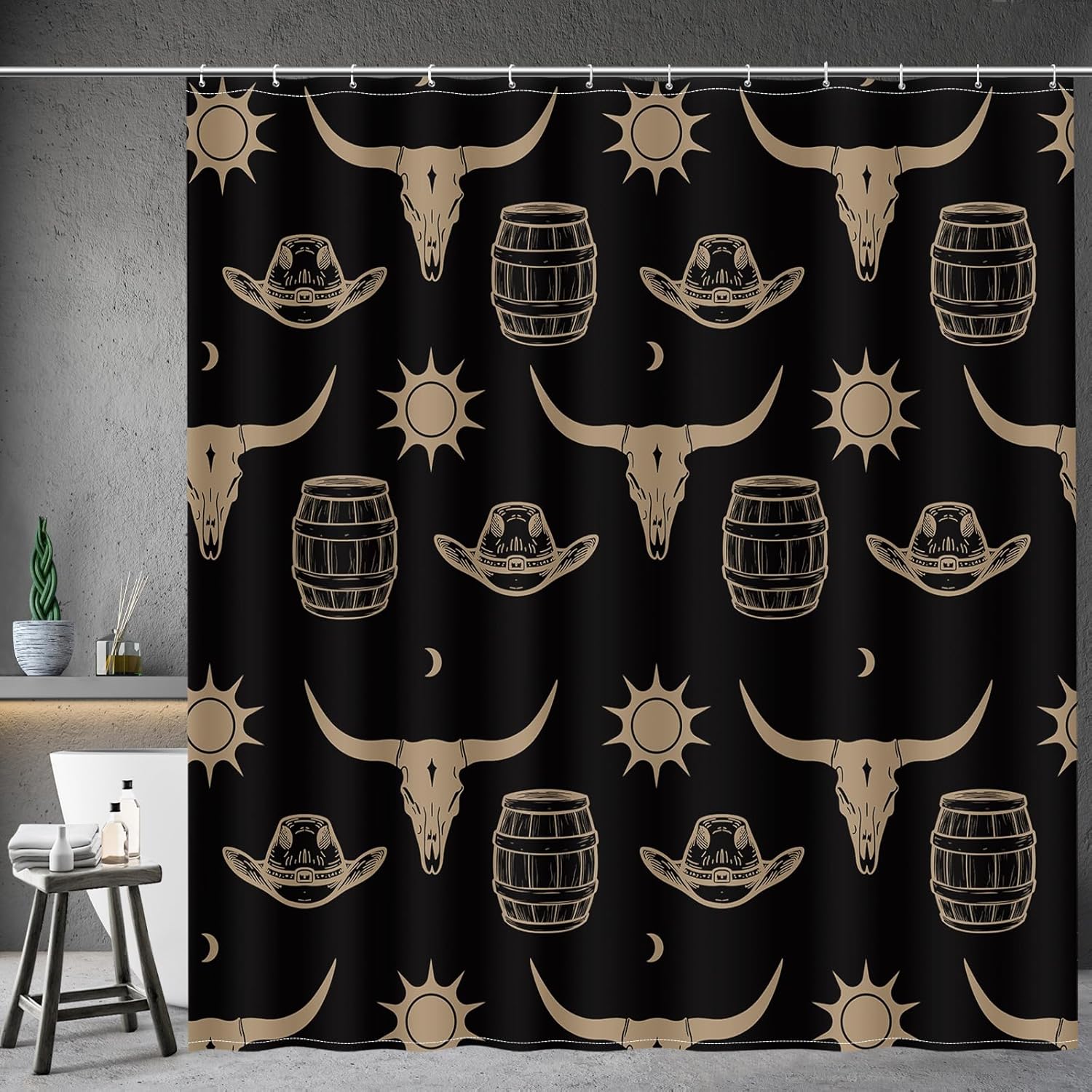 

Mushroom Floral Shower Curtain - Boho Vintage Plants Flowers Retro Bohemian Botanical Nature Bath Shower Curtain Set with 90x180CM