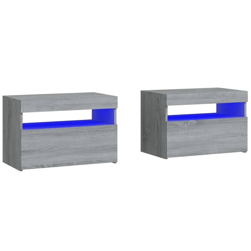 Vidaxl LED Nightstands, 2 Pcs., Sonoma Oak Grey, 60X35X40 Cm