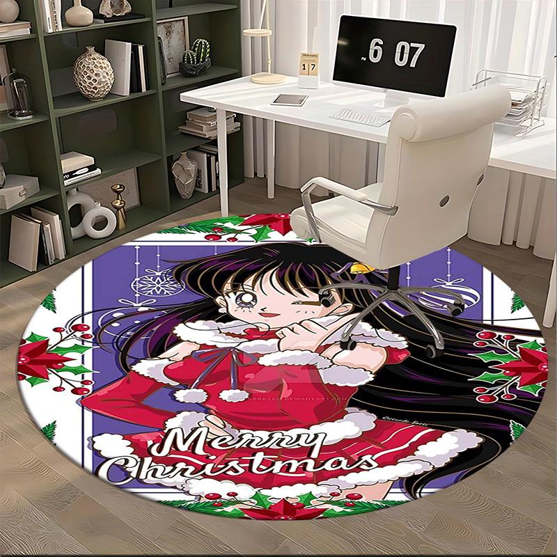 1pc Anime Christmas Round Carpet Office Chair Mat, NonSlip Rug for Home Decor, Living Room, Bedroom