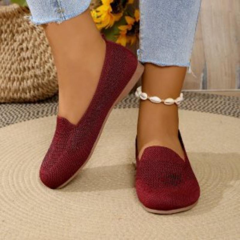 

Обувь больших размеров, осенняя новинка, верх из сетки, связанной летучим способом, неглубокий вырез, лоферы на плоской подошве для повседневной носки, женская обувь, тренд 43 бордовый