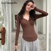 La Chapelle Women's Slim Fit V-Neck Long Sleeve Knitted Top