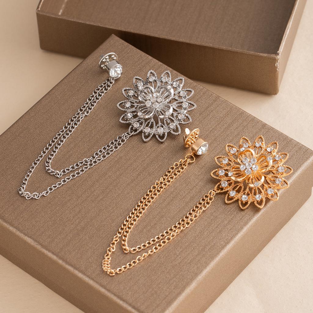 Wind, Fashion, Simple And Atmospheric Design, Flower Badge, Collar Pin, Double-Layer Fringed Chain, Brooch, Corsage Accessories.