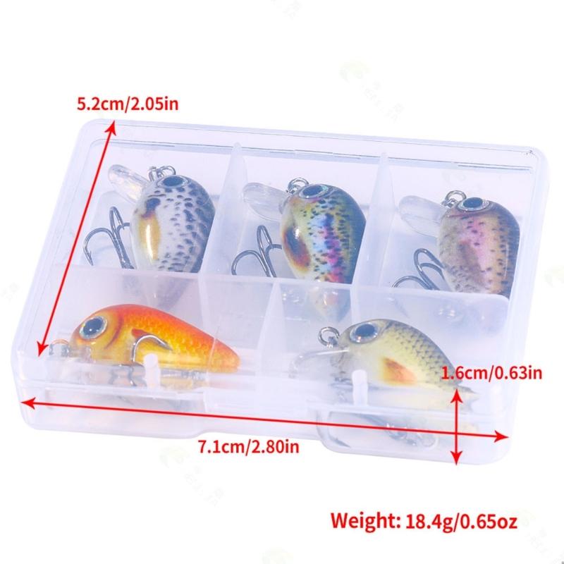 5 Pièces Appâts de Pêche en Plastique Petit Crankbait Wobbler Appâts Durs Artificiels Appâts Crank avec Boîte à Pêche Accessoires de Pêche