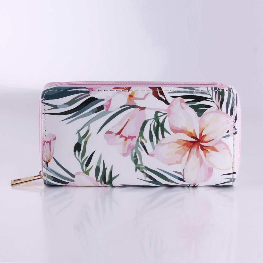 Tropical Flower Long Zipper Wallet, Wallet Clutch Card Bag