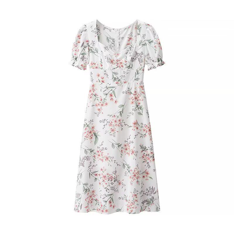 

Весна 2025 Европейский и американский стиль Женское приталенное платье с квадратным вырезом и короткими рукавами с принтом L белый