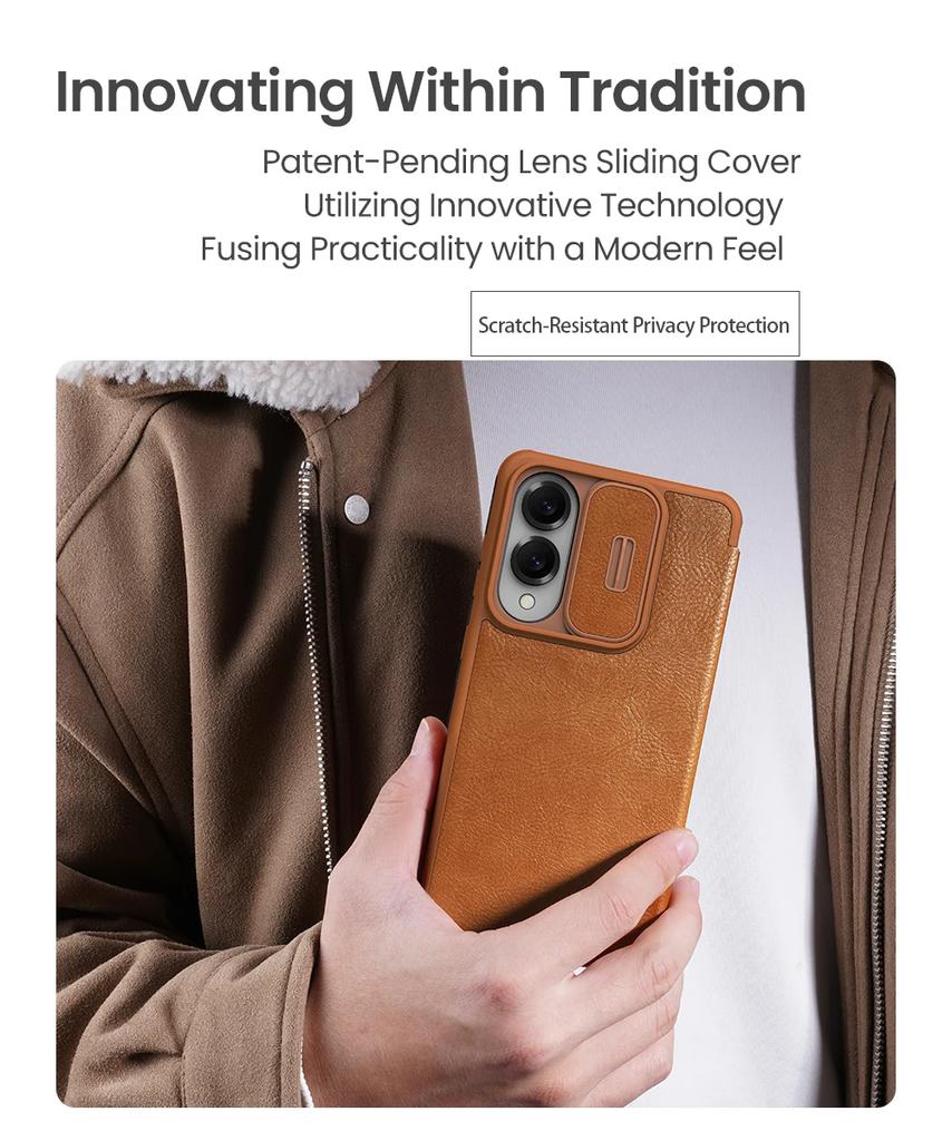 NILLKIN for Samsung Galaxy S25 Edge 5G Case Qin Pro Flip Leather Case Camera Slide Ultra-Thin Case Lens Protection Cover