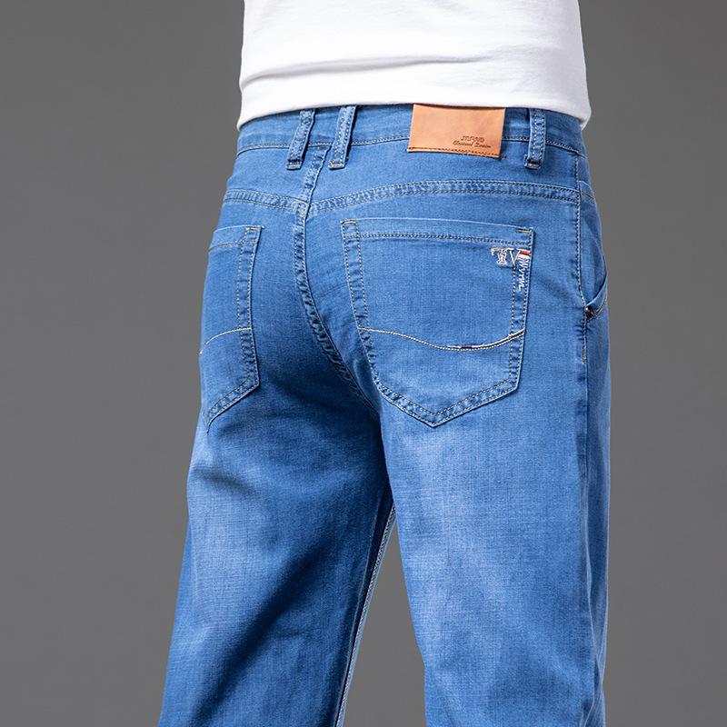 Herren Locker Gerade Lässige Jeans Marke Denim Hosen Mittelhoch Bund Elastisch Mode Business Jeans