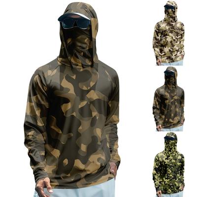 Men's Summer Camouflage Quick-drying Long-sleeved T-shirt Sun Clothing Fishing Fitness Sports Hooded Long-sleeved Top