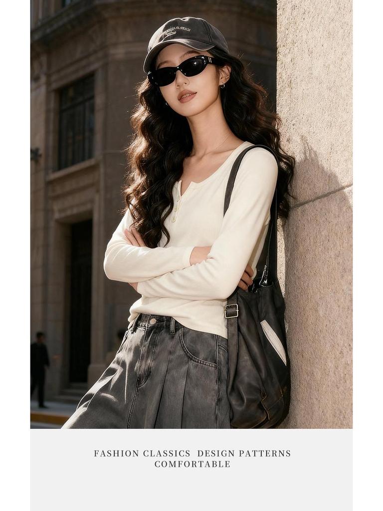 Women's Slimming Long Sleeve Round Neck T-Shirt - New 2025 Spring/Autumn Versatile Base Shirt