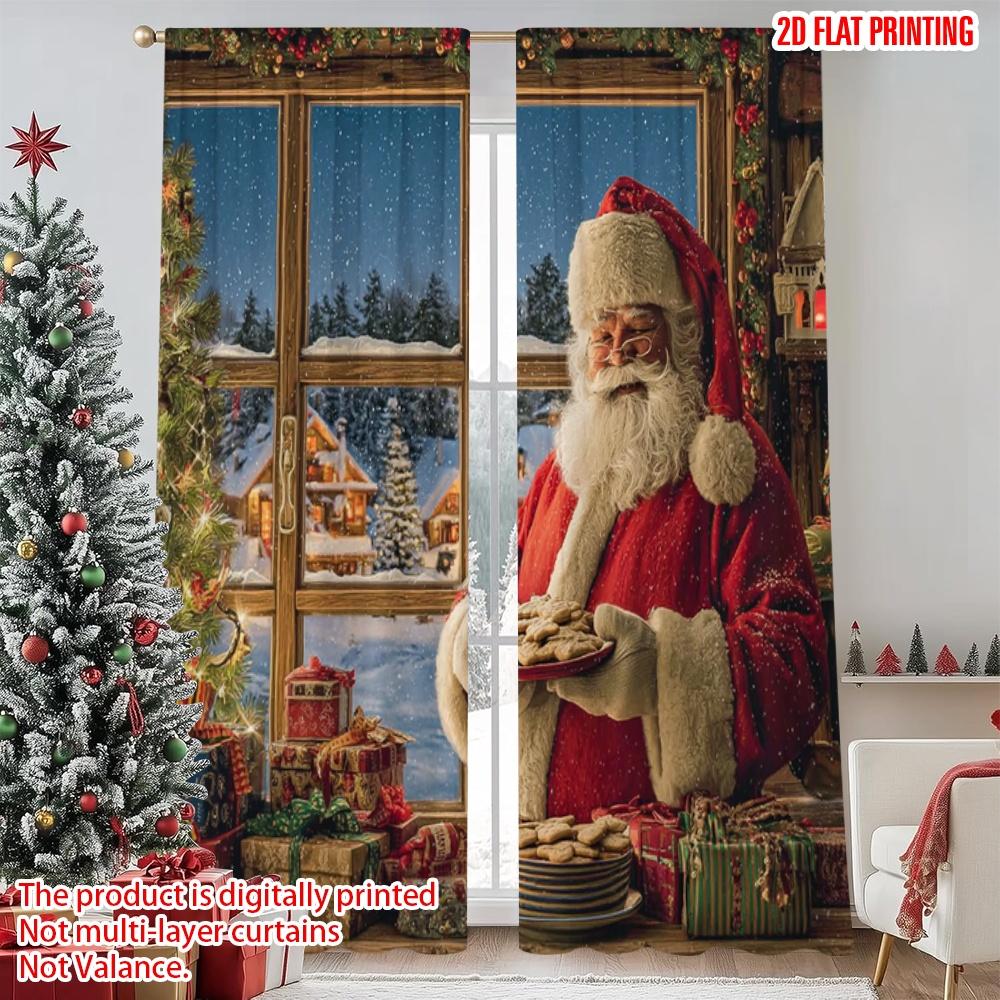 

Flat Printing Merry Christmas Popular Curtains Santa Cookies Presents Window Polyester Without Set Of 2 Made W100*H70(CM)-Grommet top&2PCS