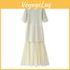 Elegant Polyester Spliced Short Sleeve Dress For Women With Round Neck For Spring