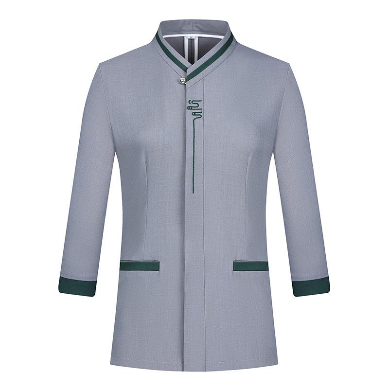 Women's Three-Quarter Sleeve Hotel Attendant Uniform with Print Embroidery
