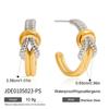 Uworld Personalized Designer Classic 18K Gold Color Plated Stainless Steel Two-Tone Knot Threaded Double Layer C-Ring Earrings S