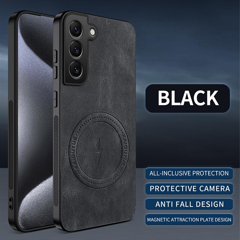 Leather Texture Wireless Charging Magnetic Case For Samsung Galaxy S21 FE S21FE Plus Ultra 5G ShockProof Phone Cover