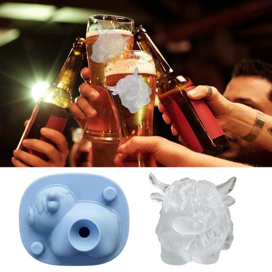 Cow Silicone Ice Cube Tray Food-Grade Flexible Mold for Whiskey Cocktails Easy-Release Dishwasher Safe Fun Bar Accessory