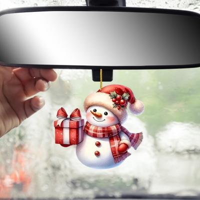 Snowman Pendant Christmas Tree Ornament with Lanyard Easy To Hang Adorable Acrylic Flat Car Interior Decoration Pendant