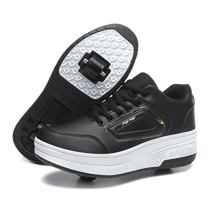 

Children s Two-wheeled Walking Four Season Boys Breathable Sports Skates Girls Lace-up Retractable Roller Kids Shoes 30 чорний