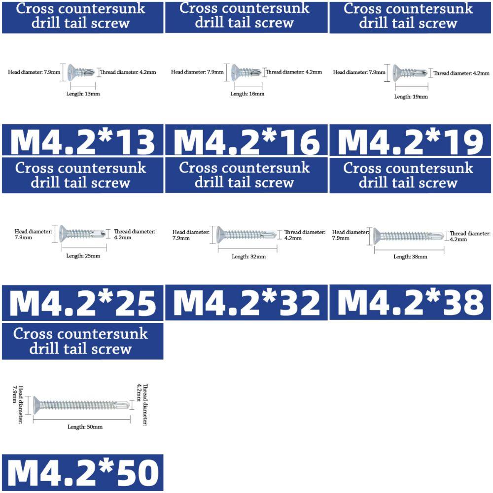 500g M4.2 Self-Drilling Screws Length 13-50mm Countersunk Head Self-Tapping Screws Quick Tapping Dovetail Wire Drilling Screw