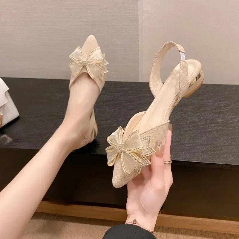 2025 Neue Sommer Damen Niedrige Absätze Sandalen Mode Wildleder Spitzschuh Flache Damenschuhe für Damen Lässige Slipper Zapatos De Mujer