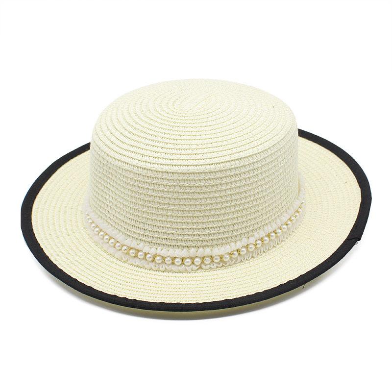 Straw Hat Women'S French Retro Small Fresh Hat British White Flat Top Top Hat Trendy Ins Summer