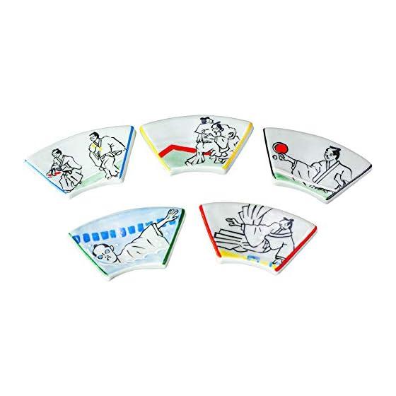 Kiyomizu-yaki Chopstick Rests, Samurai Olympics, Set of 5, Made in Japan, Kyoyaki-Kiyomizu-yaki, Samurai Design, Hand-Painted, Unique Design, Gift