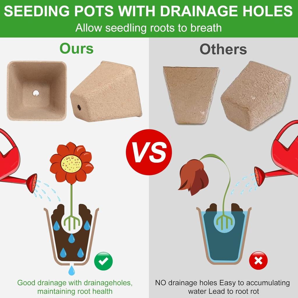 Square Peat Nursery Pots 150 Pcs 3in Biodegradable and Label, Used for Outdoor Gardens In Plant Nurseries