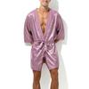 Satin-effect Robe Long Slit Rose - MenSexyWear - Sexy T-shirt