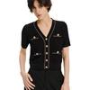 Karl Lagerfeld French Elegant Daily Commuting Dating Outfit Light Luxury Chain Cardigan Summer Color Block Regular Short Sleeve Knit Top E42W2070999