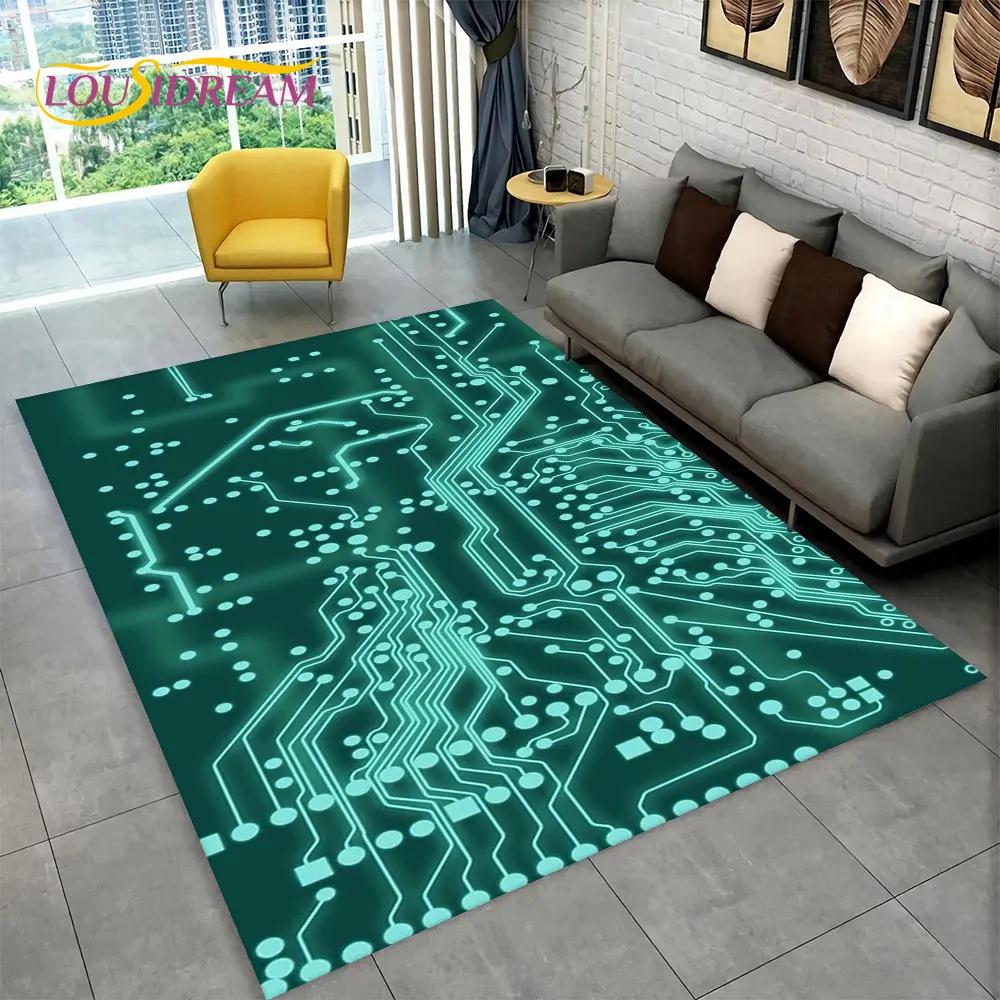 Chip Circuit Board 3D Area Rug,Carpet Rug for Home Living Room Bedroom Sofa Play Room Doormat Decor,Kid Game Non-slip Floor Mat