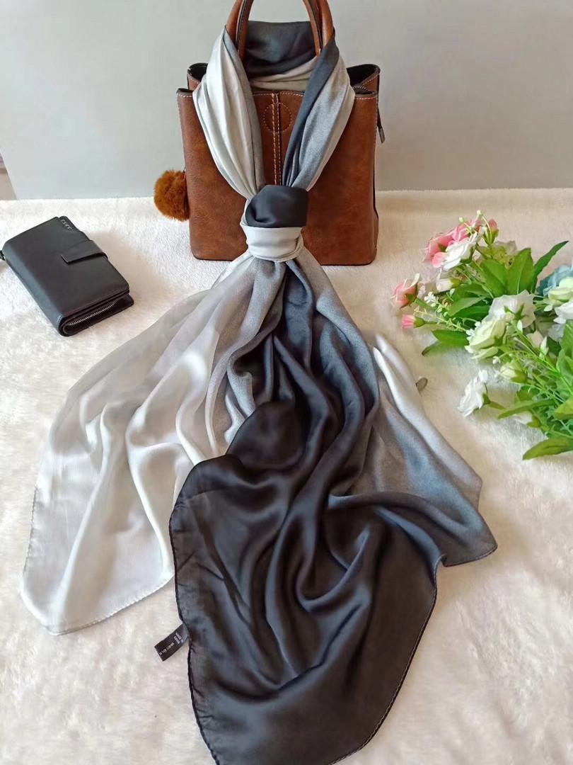 

[BYSIFA] Long Satin Silk Scarf Winter Ladies Gradient Green Scarf Shawl Top Grade Brand Scarves Simple Plain Head Scarf 180*90cm