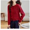 Damen Herbst Winter Neu Spitze Blume Pailletten Perlen Rundhals Strickjacke Oberbekleidung Pullover Mantel Top