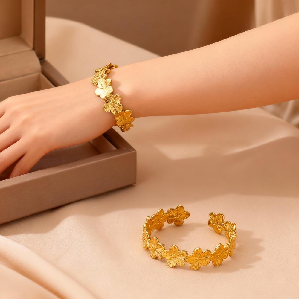 Flower Chunky Cuff Bangle Gold Color Open Cuff Bangle Flower Cuff Bangle Party Accessories Gifts