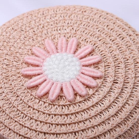 Children Shoulder Bag Straw Woven Flower Decor Pastoral Style Crossbody Bag Zipper
