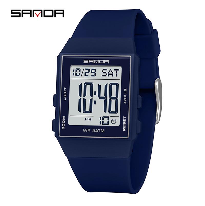 Sanda Lightweight Minimalist Sports Watch: Multi-functional Square Electronic Wristwatch for Men and Women