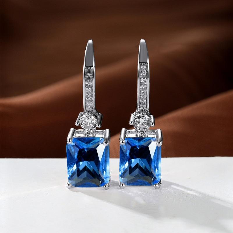 Wish explosive platinum micro-inlaid zircon square diamond quadrilateral stud earrings couple light luxury temperament jewelry