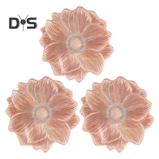 PVC Placemats for Dining Pressed Vinyl Metallic Flower Table Mats 15 Inch Round Tablemats Vinyl Place Mats for Kitchen Table Holiday Wedding