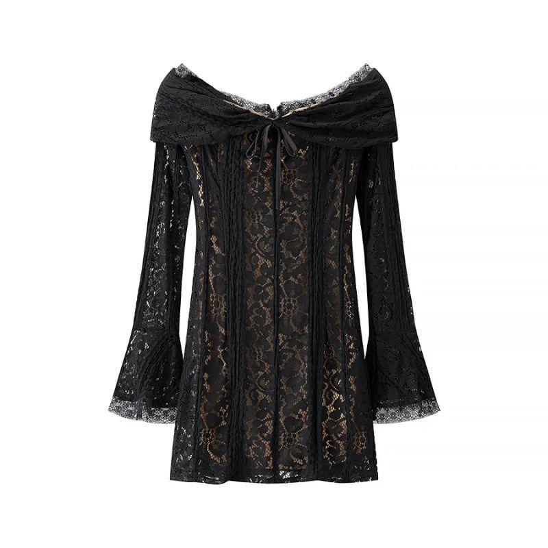 Autumn Story House Same Style Pure Desire Fairy off-Shoulder Lace Tube Top Dress Bell Sleeve Hip Skirt