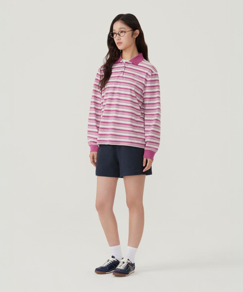 COVERNAT WOMAN Striped Collar Long Sleeve Magenta