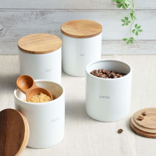 LOLO | Storage Containers | SALT | Canisters | Made In Japan | Ceramic | Porcelain | Teak | With Lids |