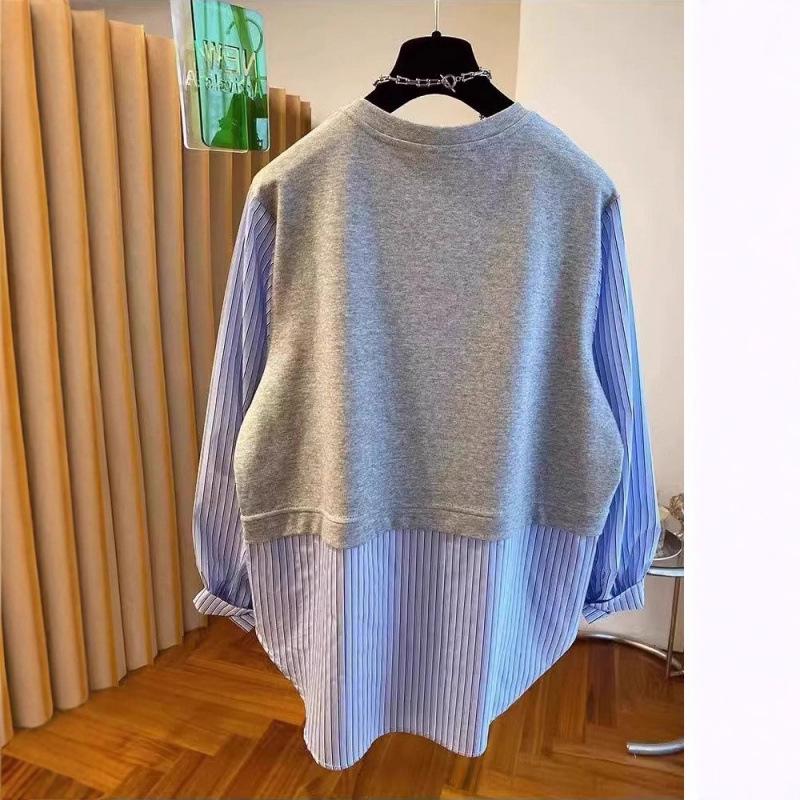 Damen Übergröße Gestreiftes Zwei-in-Eins Sweatshirt - Schlankmachendes Langarm-Oberteil für den frühen Herbst 2025