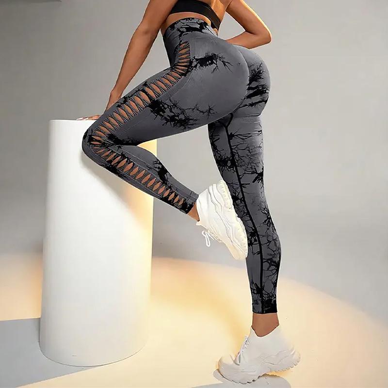 High Waist Hollow Out Yoga Pants – Seamless, Breathable Peach Lift Leggings for Women