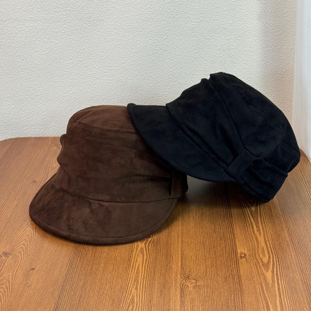 Fashion Hat autumn and winter retro pleated bow stacked newsboy hat suede women's big head circumference shows the face small wide brim thermal hat