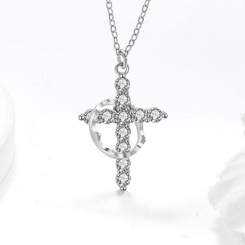 Heart Cross Zircon Pendant Necklace Delicate Clavicle Chain Fashionable Women Jewelry Accessory