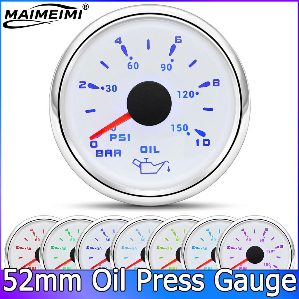 2" 52mm 7 Colors LED Car Oil Pressure Gauge High Speed Motor 0-10 BAR 0-150 PSI Oil Press Gauge For Auto Car Boat Motorcycle