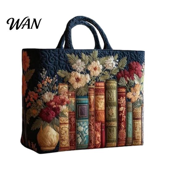 Bolso Tote Acolchado para Mujer con Estampado Retro Tela Vintage Ligero Gran Capacidad Plegable Bolso de Mano para Uso Diario Viajes Compras