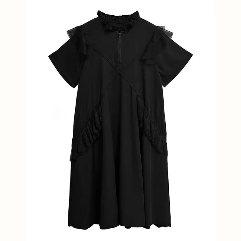 

XITAO Сетчатое платье пэчворк на молнии GMM1369 One Size чёрный