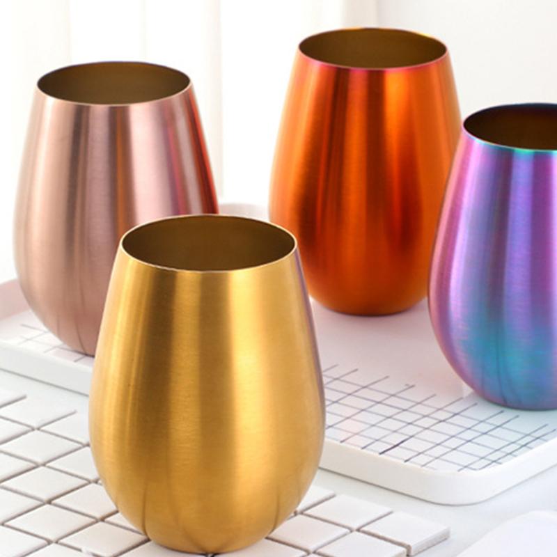 New Stainless Steel Wine Cup With Straw Single Layer Metal Drinking Mug Multifunction 500Ml Big Belly Cup Outdoor Drinkware